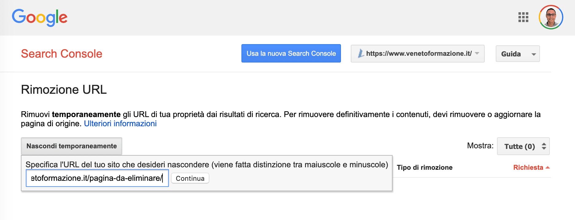 Rimozione URL