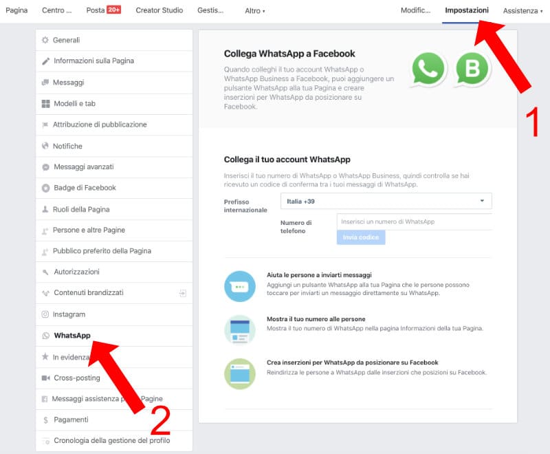 attivare whatsapp facebook