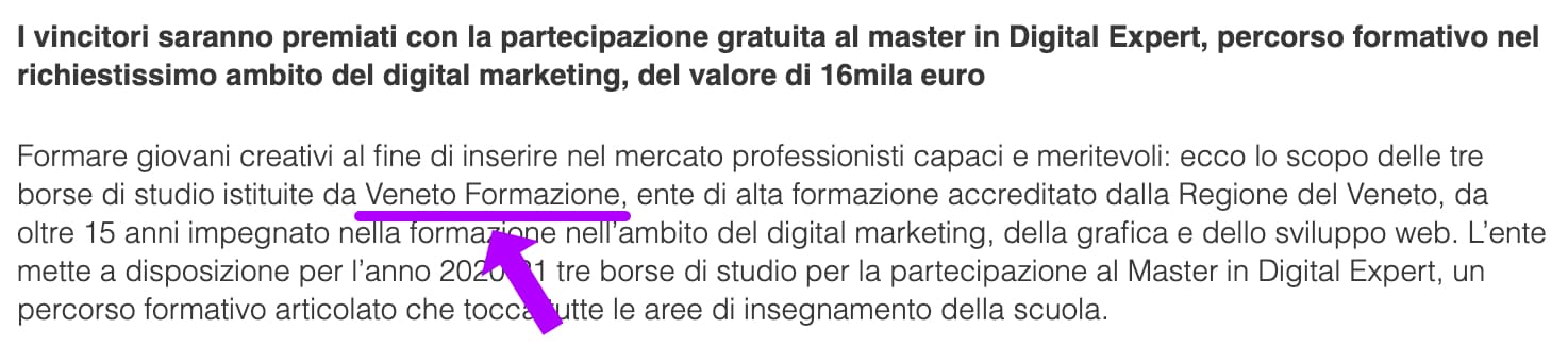 Esempio di menzione SEO