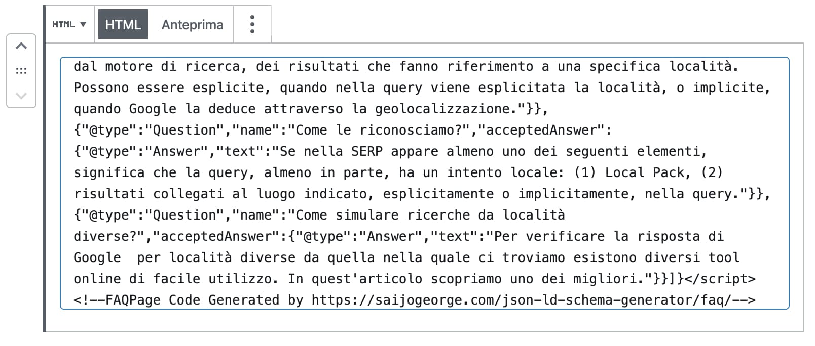 Gutenberg blocco HTML