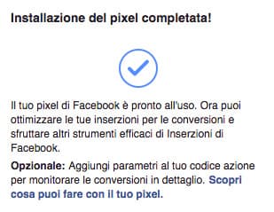 Installazione pixel completata