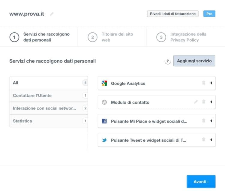 iubenda privacy step 1