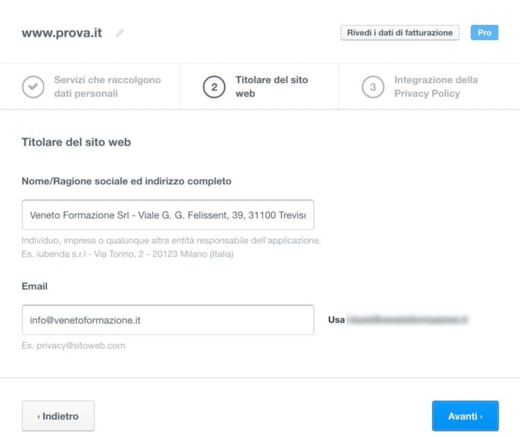 iubenda privacy step 2