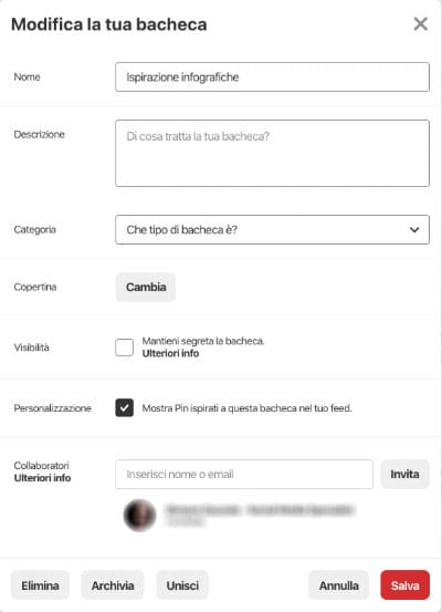 personalizzazione bacheca pinterest