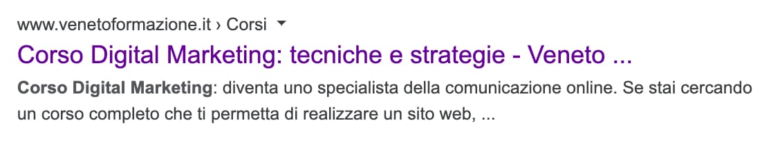 SERP: esempio di una snippet tradizionale